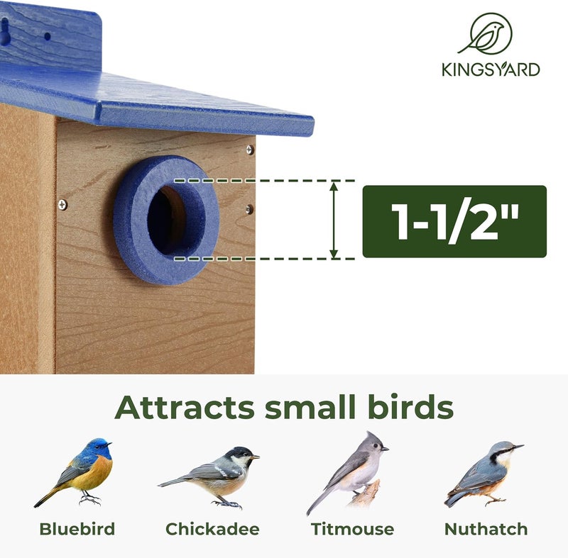 Kingsyard Recycled Plastic Bird House for Outdoor - Durable Nesting Box with Clear View Panel & Predator Guard for Bluebird Wren Swallow Finch, Blue & Brown - Image 4